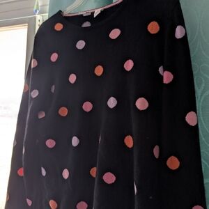 Polka Dot Crew Neck Sweater - Black with Pink and Orange Dots